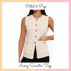 Petal & Pup Ivory Sweater Top with Gold Buttons